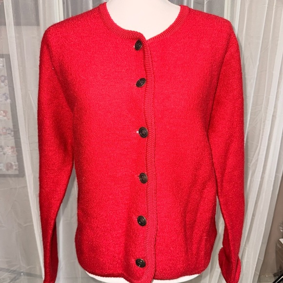 Wool Tally ho Red Button-Up Women's Sweater - Picture 1 of 4